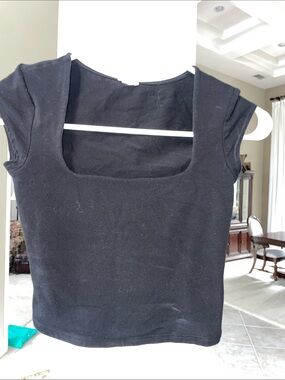 Garage XS Square Neck Short Sleeve Top - black